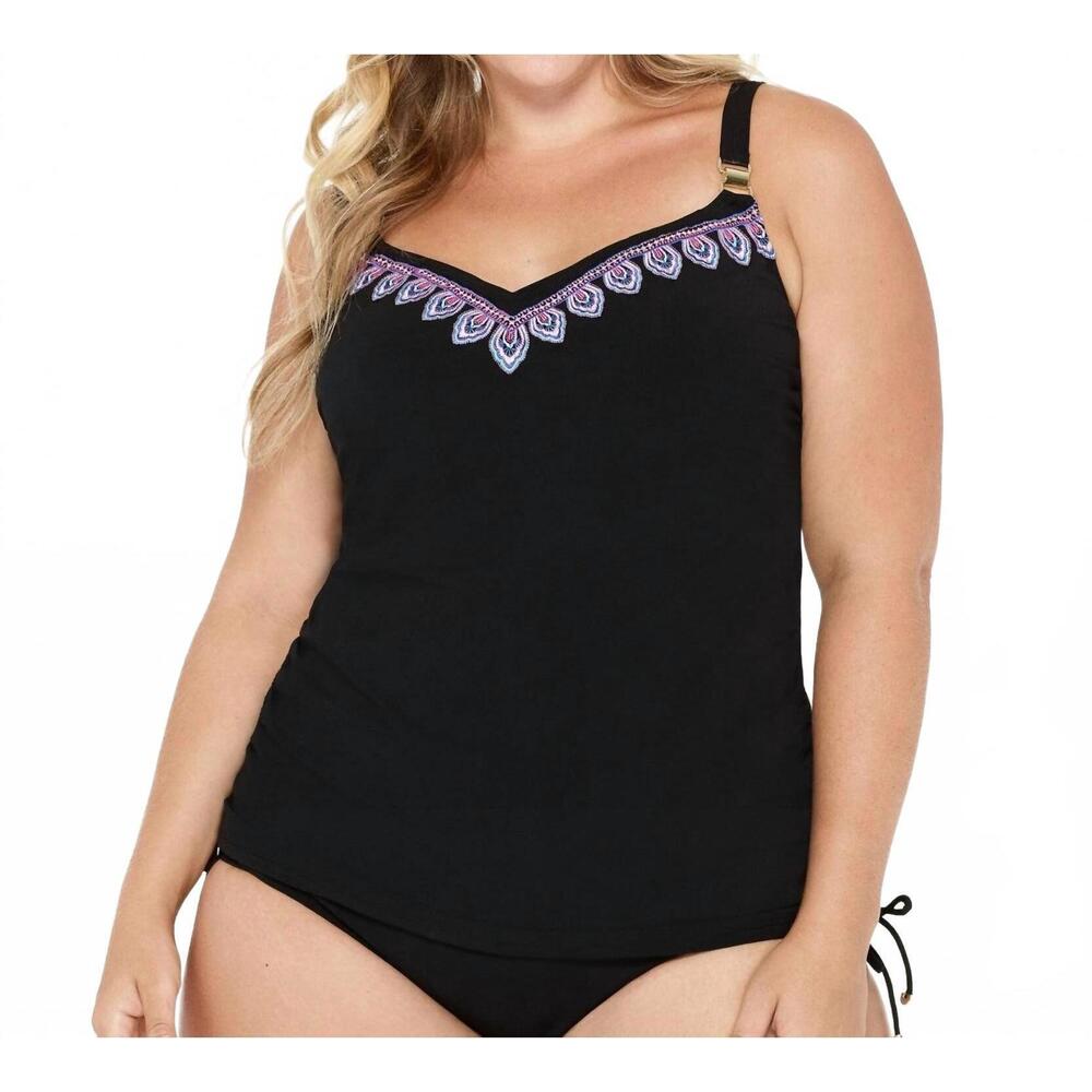 NEW CHRISTINA SWIMWEAR wanderlust embroidery d-cup underwire tankini top in chr